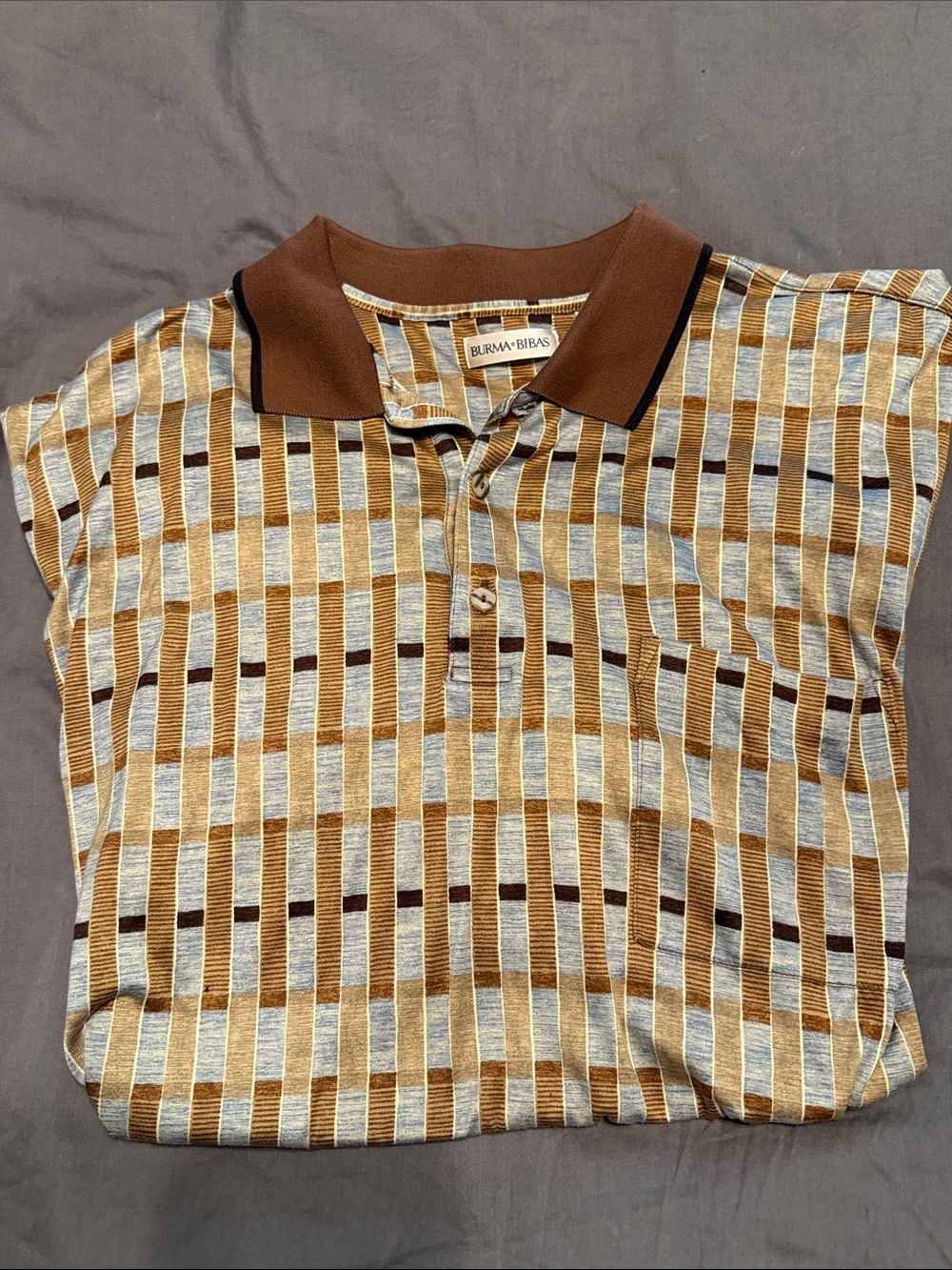 Burma Bibas Brown & Cream Striped Retro Polo